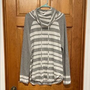 Pink Clover Gray and White Striped Cowl Neck Sweater